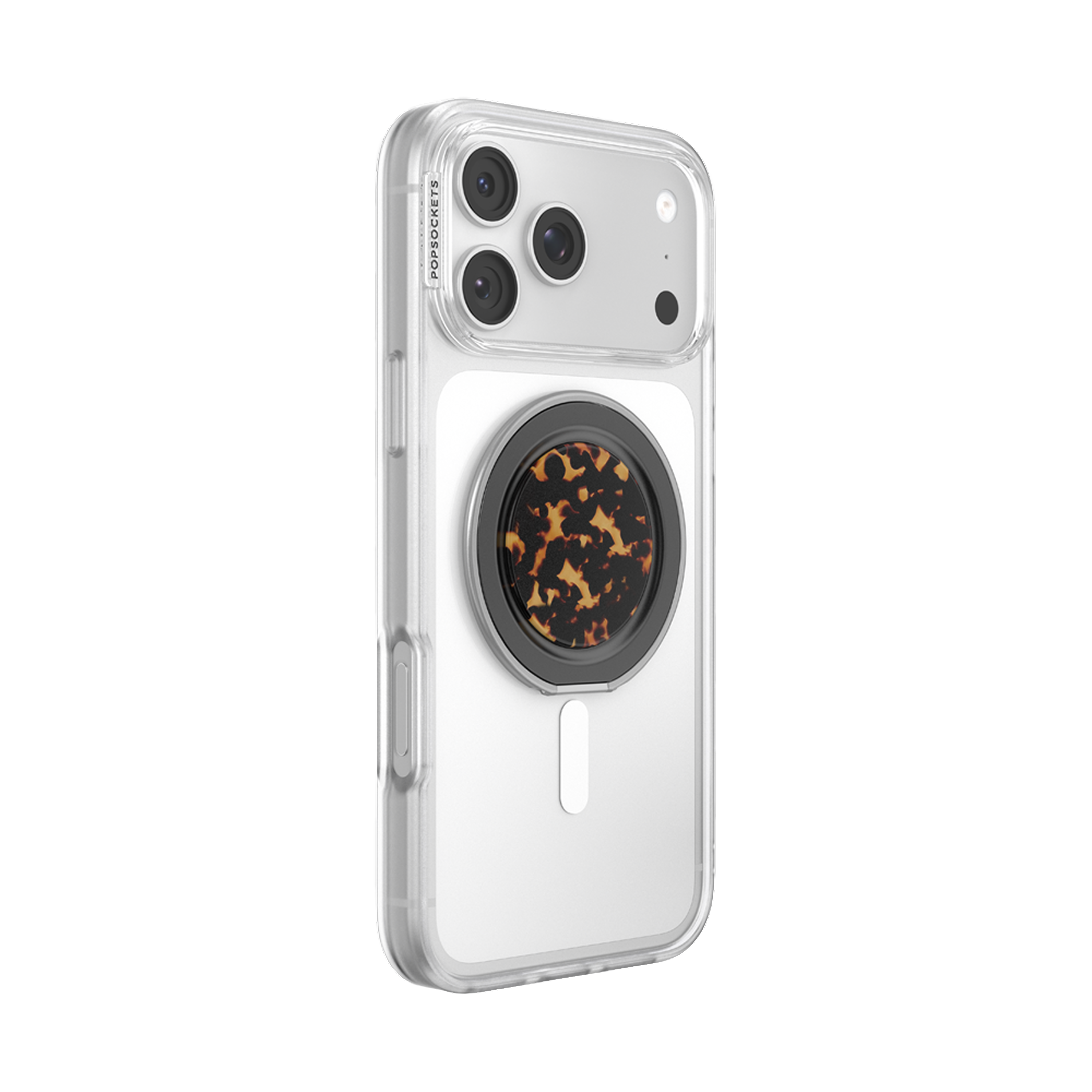 Angle. PopSockets - PopSockets Low-Pro Grip for MagSafe, Ultra-Thin Magnetic Phone Grip with Kick-Out Stand - Tortoise.