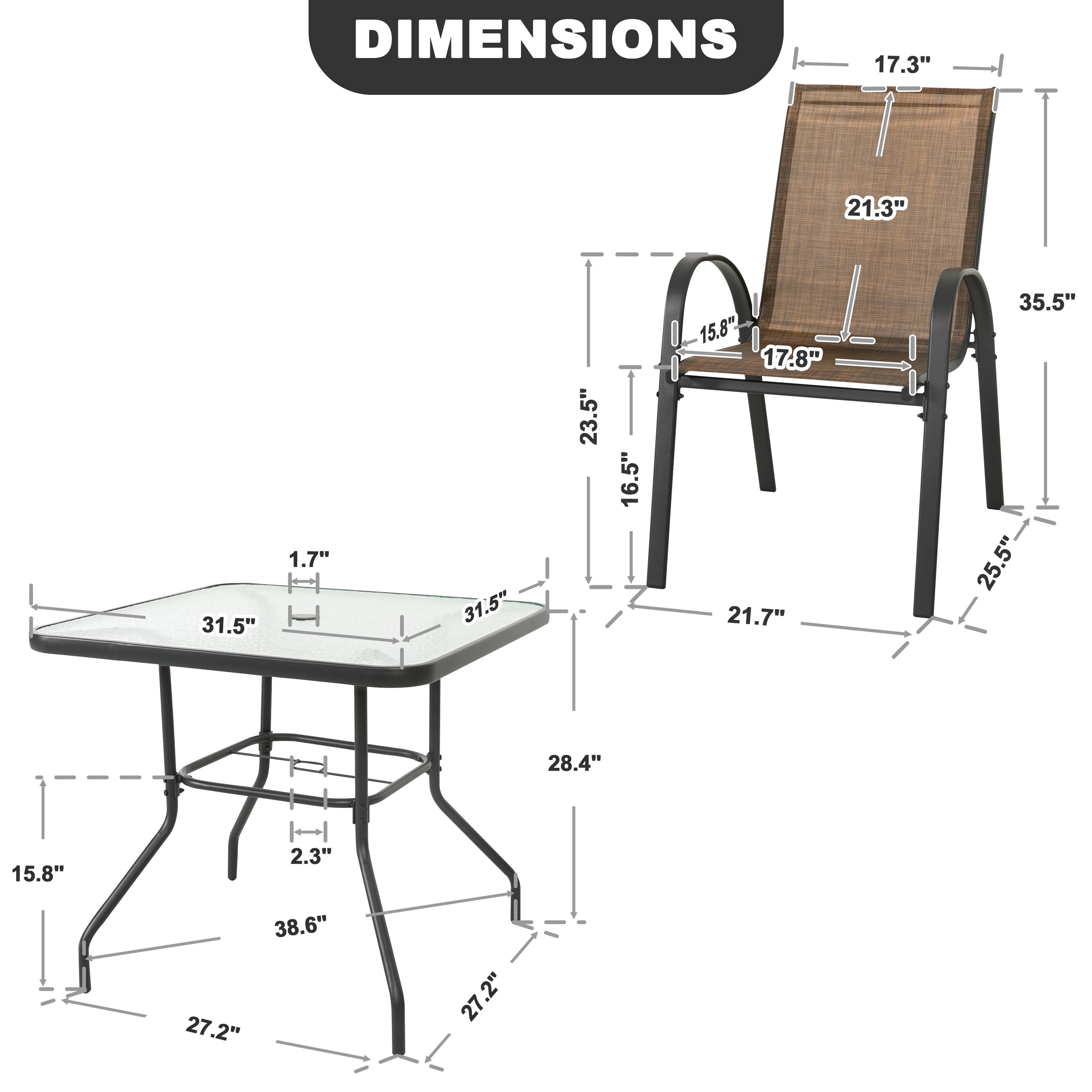 DIMENSIONS  
17.3"  
21.3"  
31.5"  
1.7"  
31.5"  
23.5"  
16.5"  
15.8"  
17.8"  
21.7"  
35.5"  
25.5"  
28.4"  
15.8"  
2.3"  
38.6"  
27.2"  
27.2"