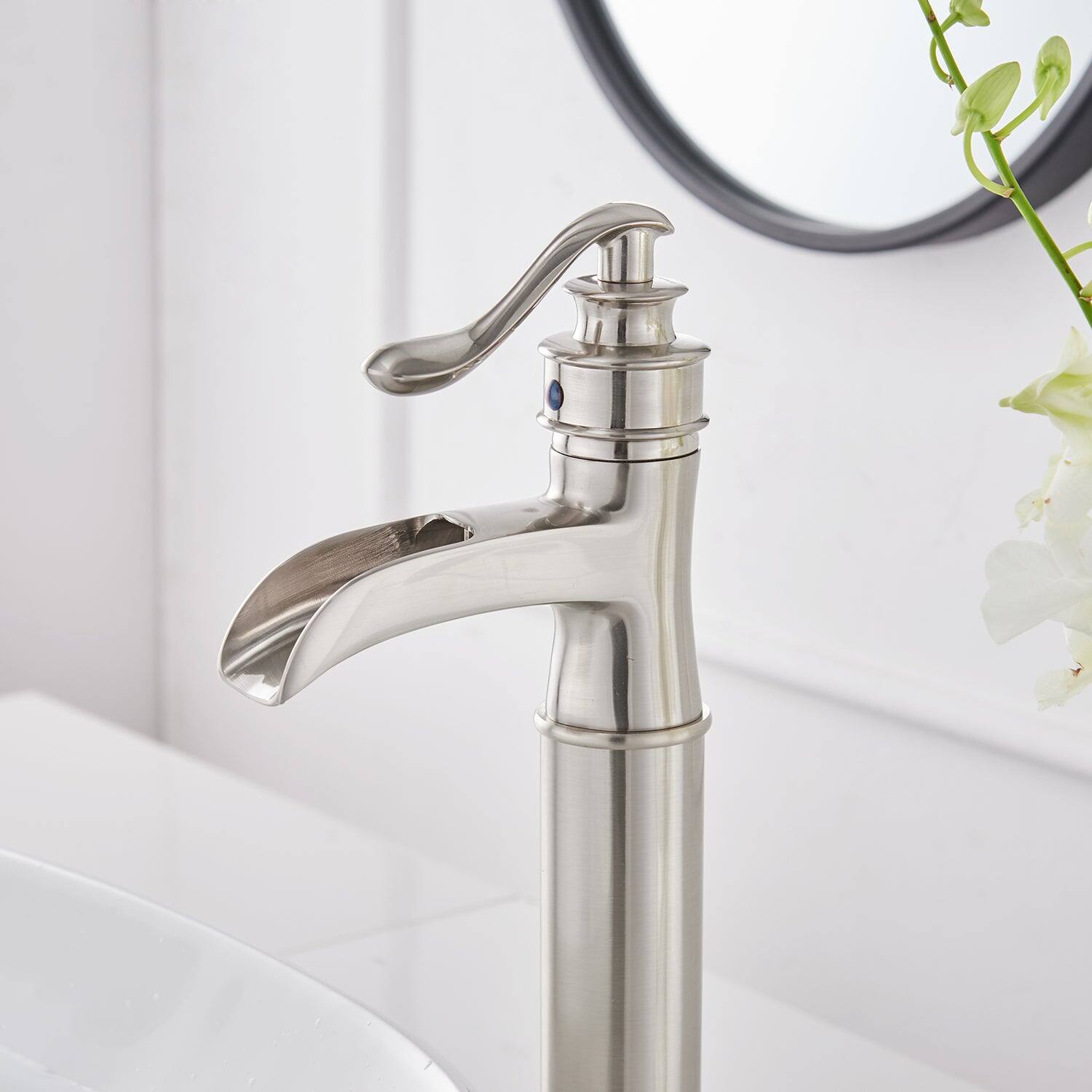 Alt View 5. Boyel Living - Waterfall Single Hole Single-Handle Vessel Bathroom Faucet With Pop-up Drain Assembly in Brushed Nickel - Brushed Nickel.