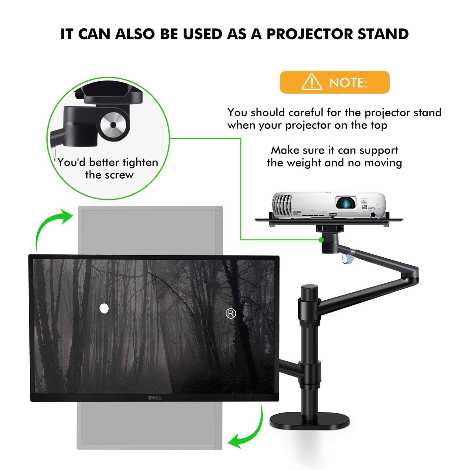 IT CAN ALSO BE USED AS A PROJECTOR STAND

NOTE:
You should be careful for the projector stand when your projector is on the top. Make sure it can support the weight and no moving.

You'd better tighten the screw