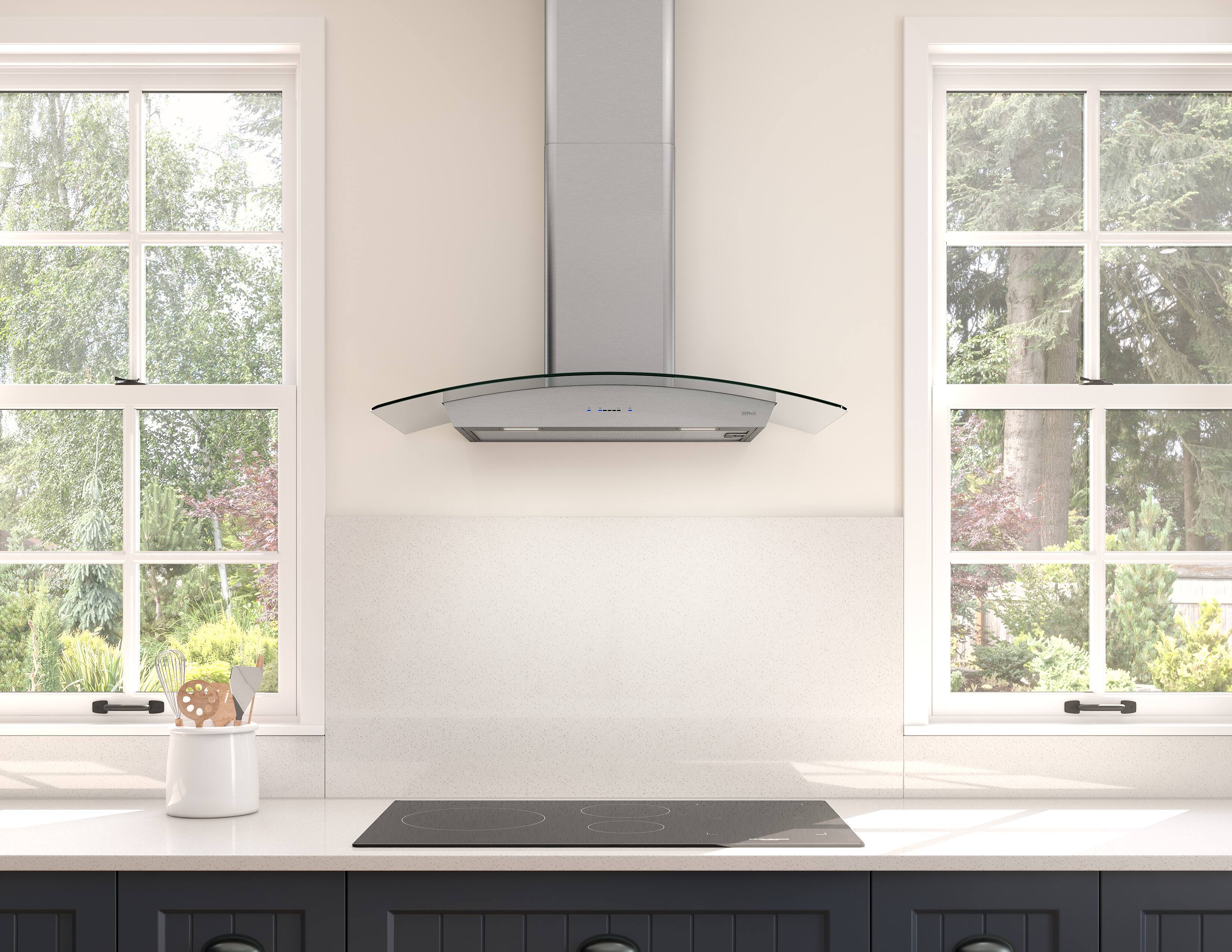 Alt View 11. Zephyr - Ravenna 30 in. 600 CFM Wall Mount Range Hood with LED Light - Stainless Steel + Glass.