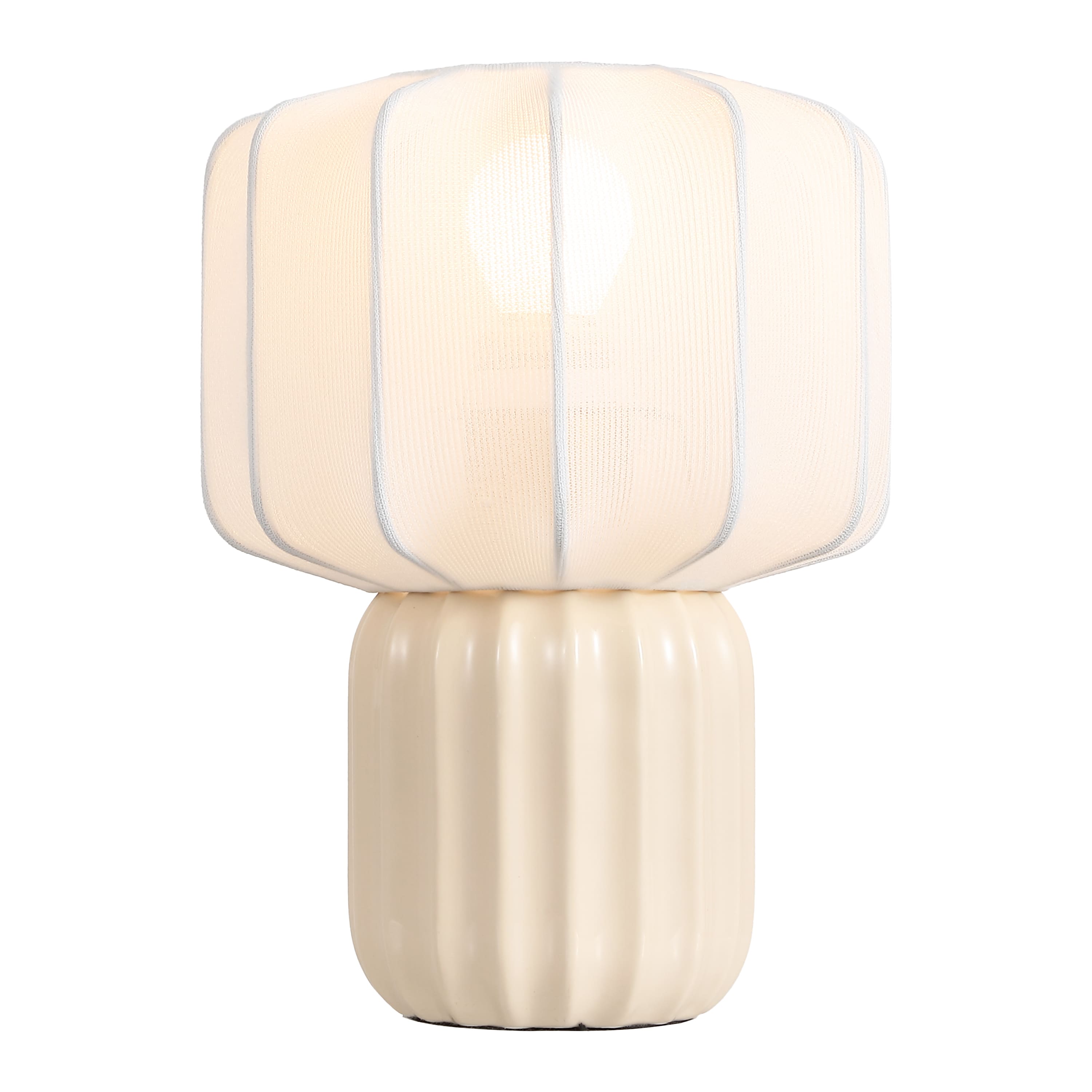 Jonathan Y - Leola 10 in. Modern Contemporary Ceramic Fluted Mini with Ribbed Cocoon Pumpkin Shade LED Table Lamp, /White - Almond