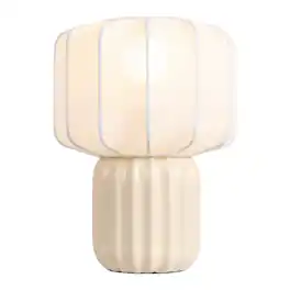Jonathan Y - Leola 10 in. Modern Contemporary Ceramic Fluted Mini with Ribbed Cocoon Pumpkin Shade LED Table Lamp, /White - Almond