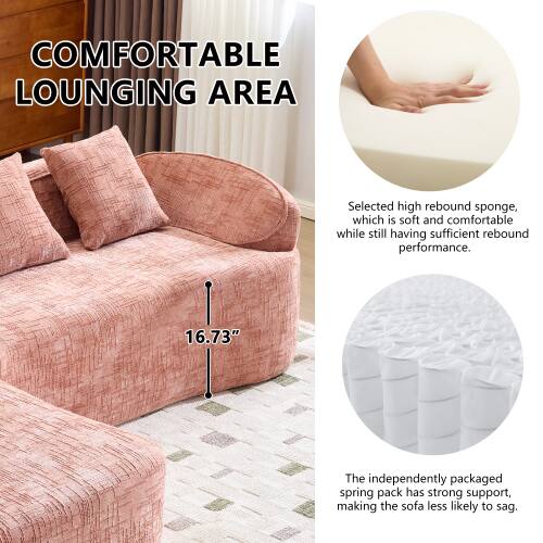 COMFORTABLE LOUNGING AREA

Selected high rebound sponge, which is soft and comfortable while still having sufficient rebound performance.

16.73" The independently packaged spring pack has strong support, making the sofa less likely to sag.