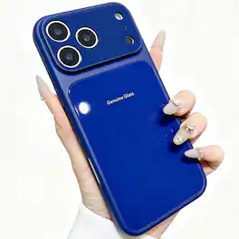 Dteck - for Apple iPhone 17 Pro Max Glossy Tempered Glass Case,Shockproof PC TPU Hybrid Cover,Rugged Anti-Scratch Hard Shell - Darkblue