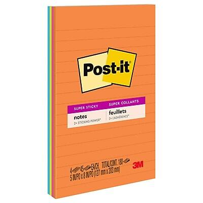 Post-it  
SUPER STICKY  
SUPER COLLANTS  
notes  
feuillets  
2x STICKING POWER*  
2x L'ADHÉRENCE*  
TOTAL CONT. 180  
EACH TOTAL CONT. 180  
5 NPO x 8 NPO (127 mm x 203 mm)  
3M