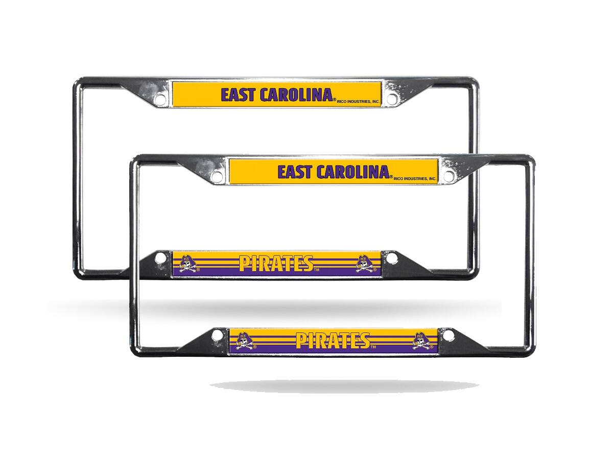 East Carolina Pirates Chrome (2) EZ View License Plate Frame Set