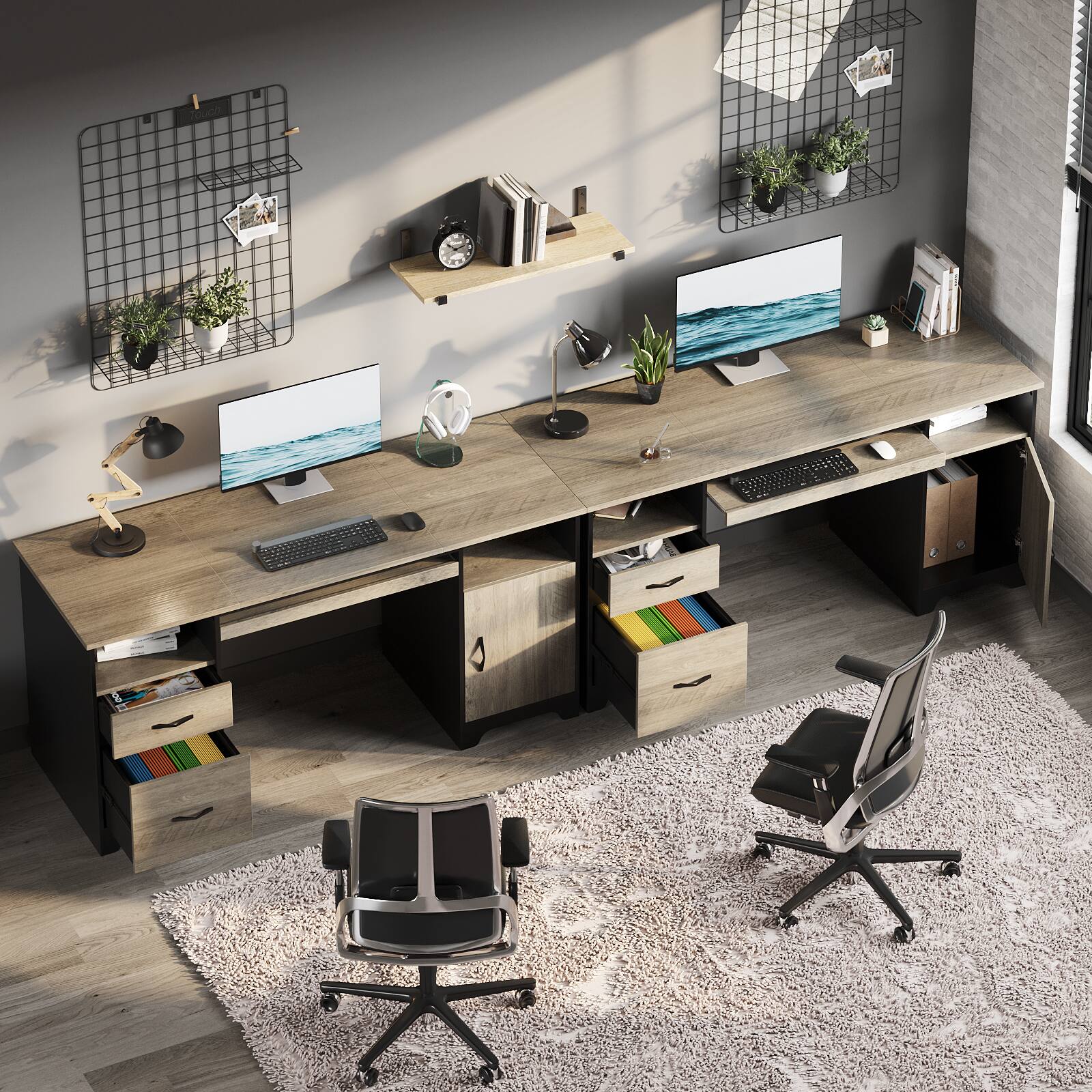 Alt View 13. Bestier - 59inch Executive Desk with File Drawer Storage Drawers and Cabinet Computer Desk - Gray.
