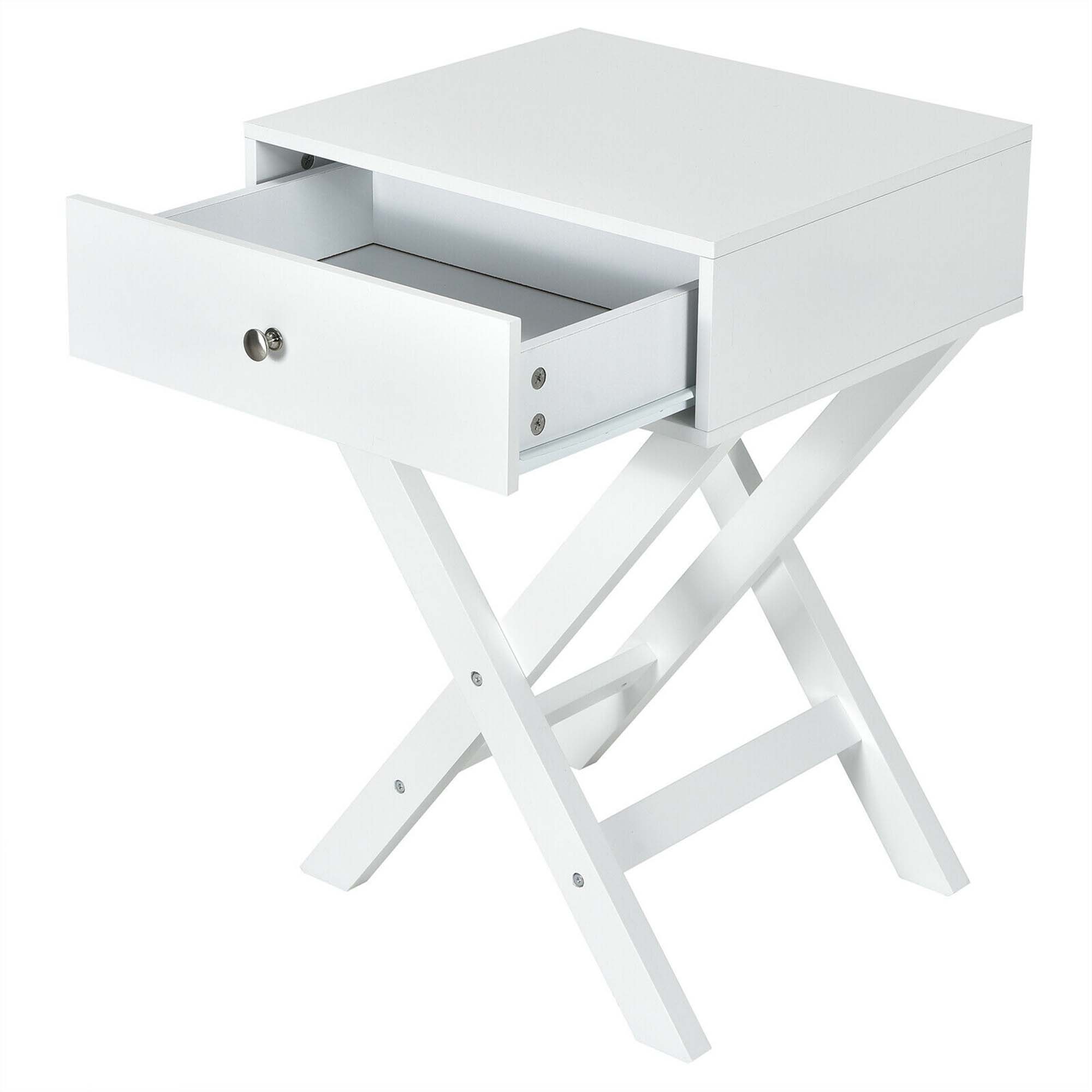Alt View 3. Gymax - Gymax Set of 2 X-Shaped Nightstand Side End Table Bedside Table w/ Drawer White - White.
