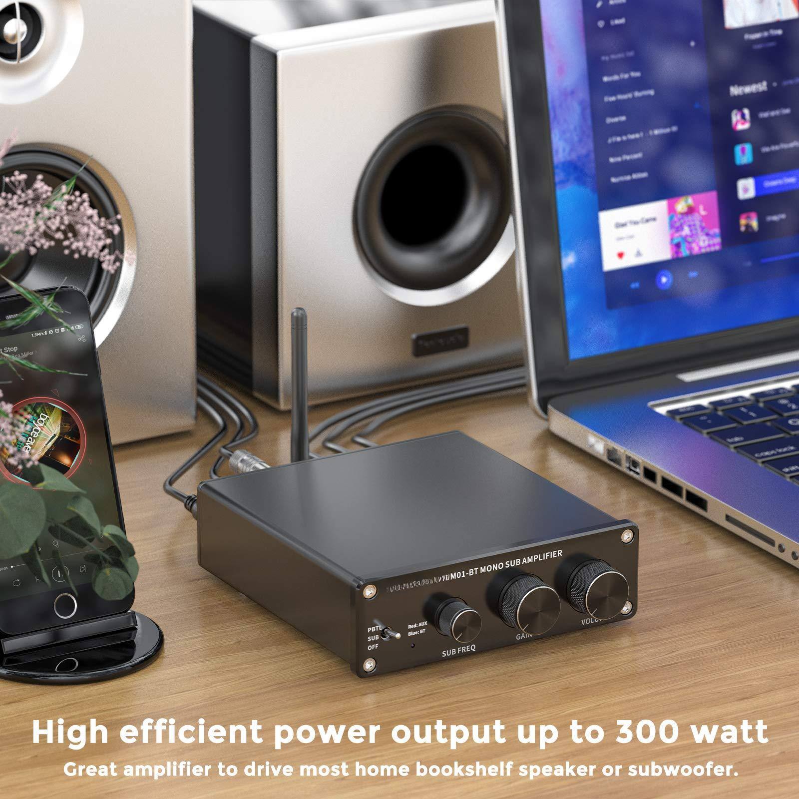 Sure, here is the corrected and grouped text:

---

**LPV - ... Stmp boyceaver I C I SUS AMPLIFIER MONO I- T8-10M/ RP0 PRTE 2U8 OFF - - - - SUB FREQ SAIN VOL**

**High efficient power output up to 300 watt**

**Great amplifier to drive most home bookshelf speaker or subwoofer.**

---

This text appears to be a mix of product information and promotional content.