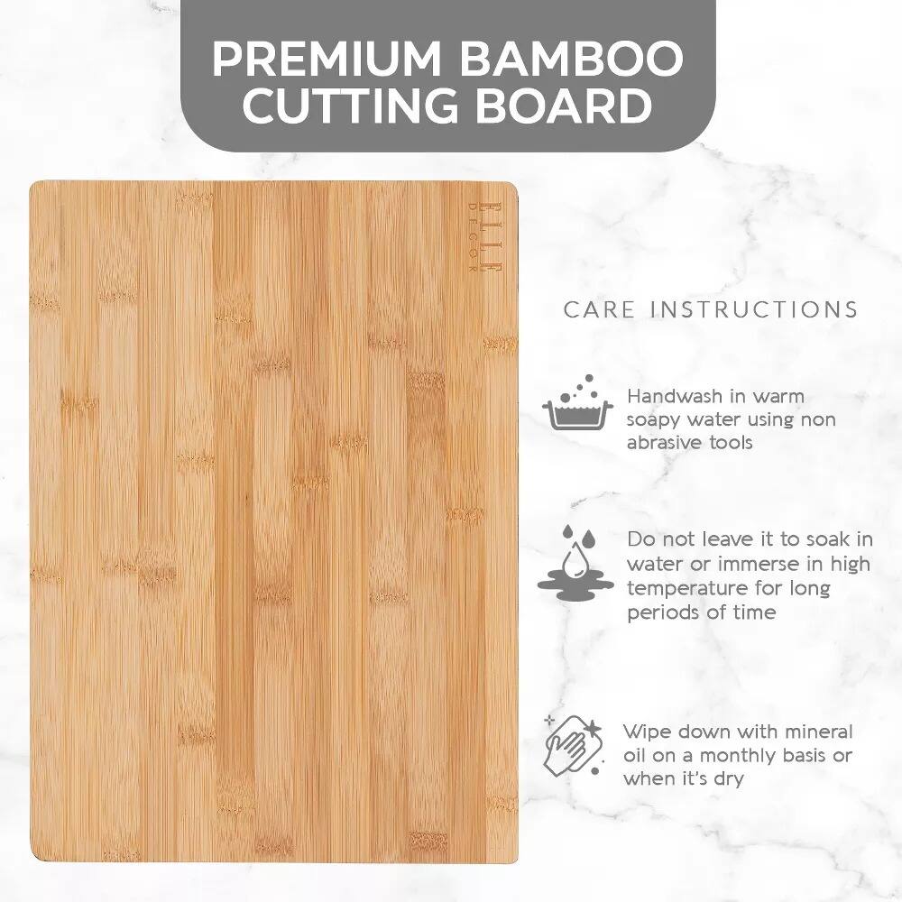 PREMIUM BAMBOO CUTTING BOARD

CARE INSTRUCTIONS

- Handwash in warm soapy water using non abrasive tools
- Do not leave it to soak in water or immerse in high temperature for long periods of time
- Wipe down with mineral oil on a monthly basis or when it's dry