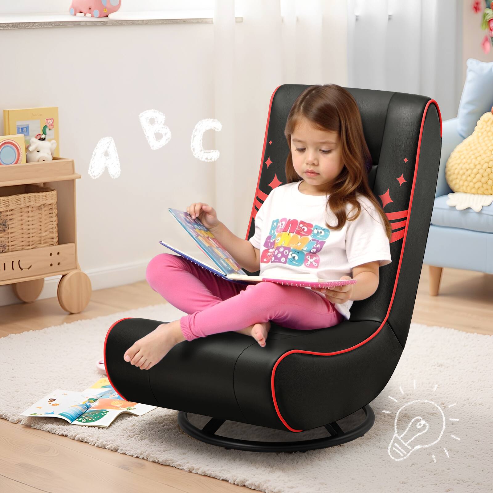 Back. GTPlayer - Floor Gaming Chair Foldable Swivel Floor Chairs 360° Multipurpose,Red - Red.