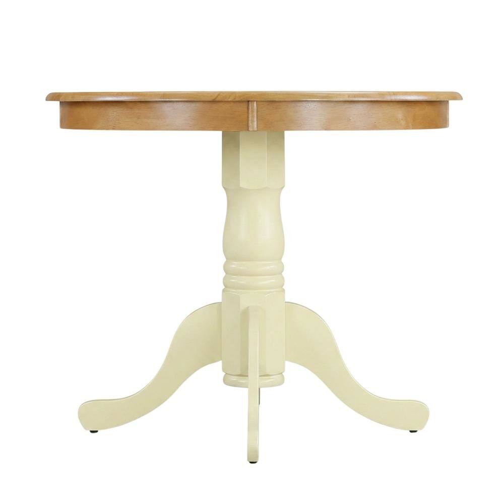 Angle. FurniFact - Oak Round Pedestal Dining Table - Oak & Buttermilk.