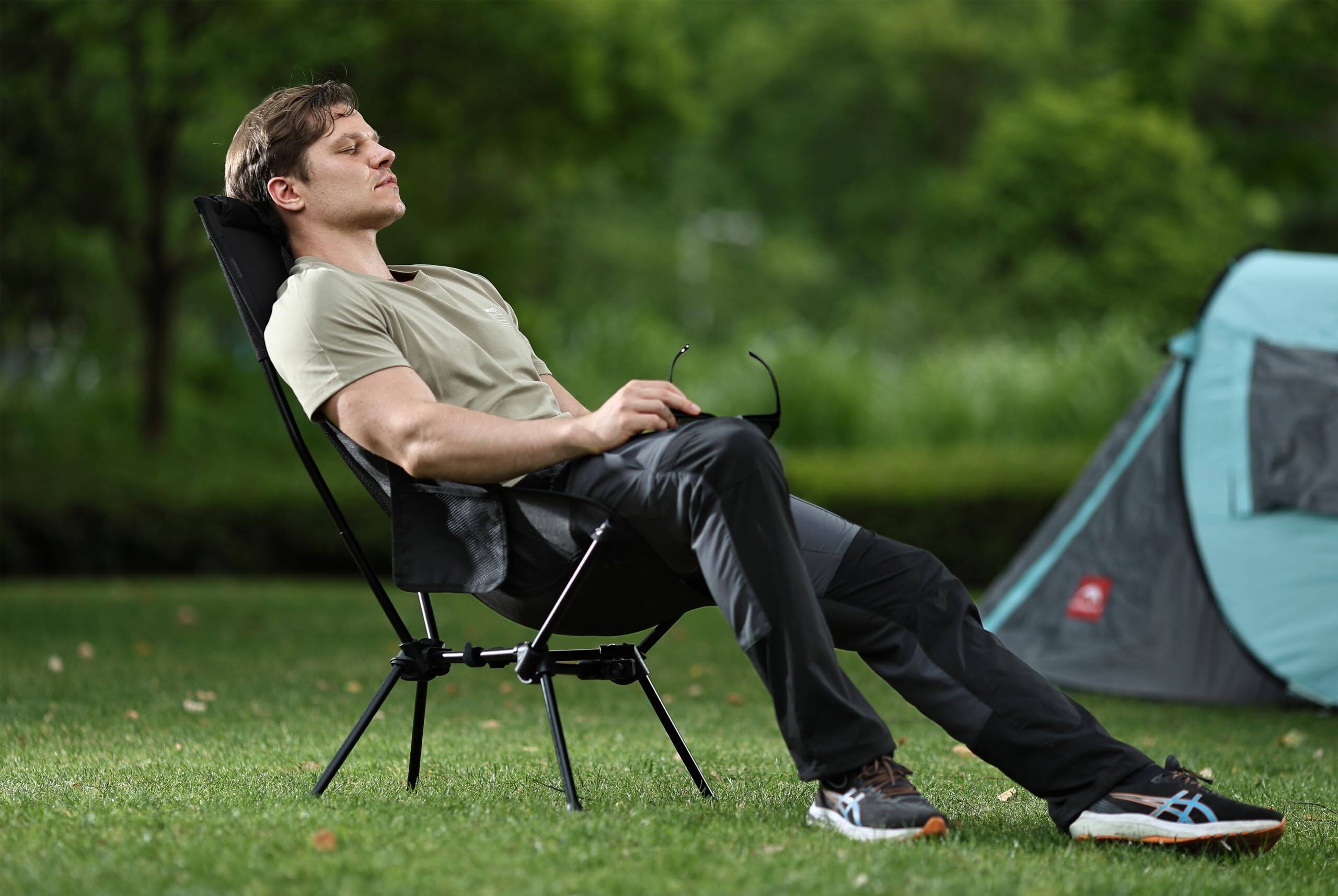 Angle. JETRANSPORT - Lightweight Folding High Camping Chair With Head Support Stable Portable Compact For Outdoor Camp Travel - Highback Khaki.