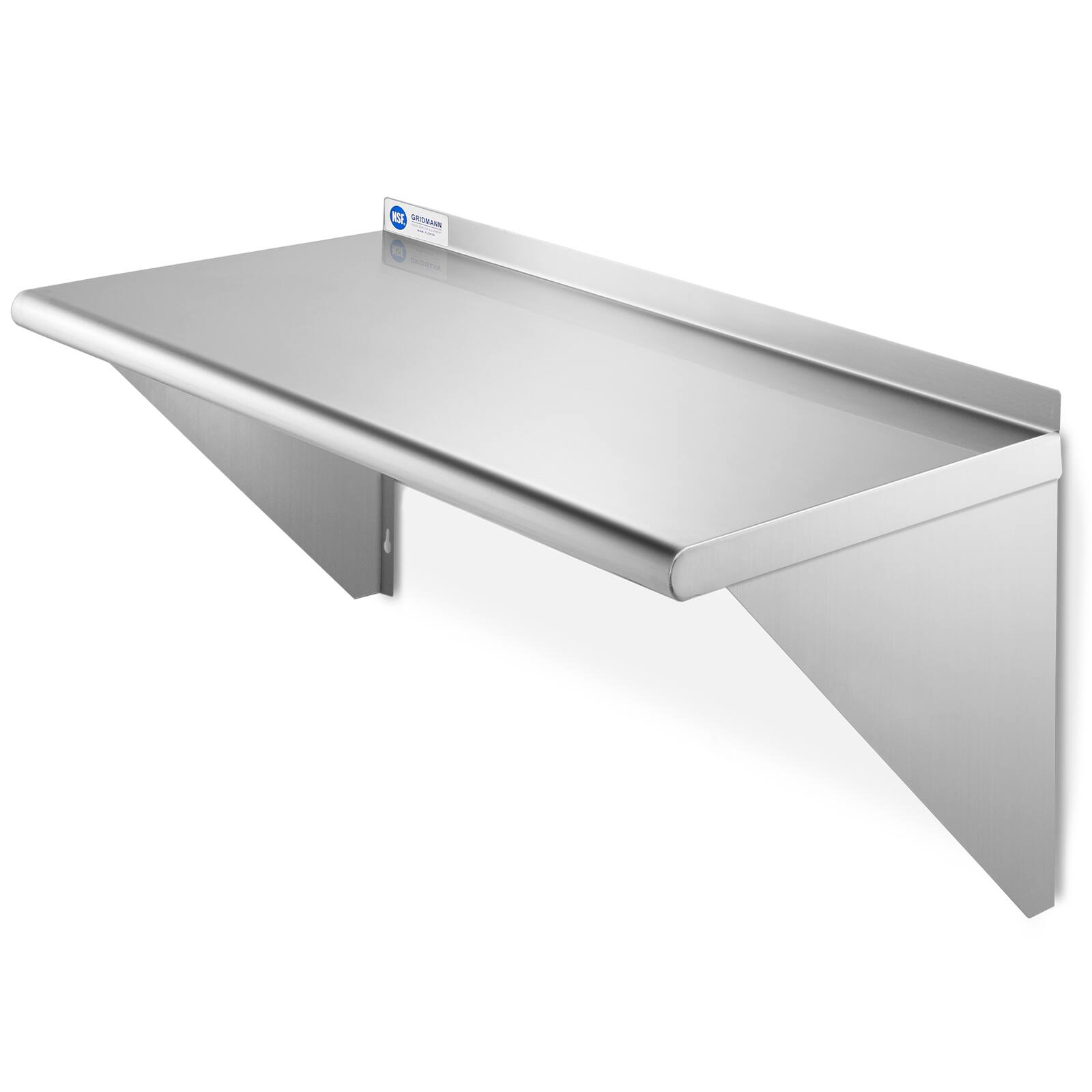 Front. GRIDMANN - 16 Gauge NSF 24 x 12-in Stainless Steel Shelf - Silver.