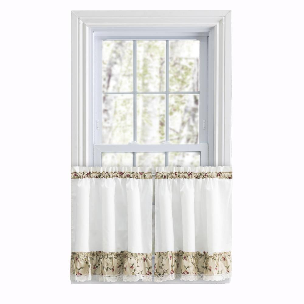 Ellis Curtain - Cherries Ruffled 1.5" Rod Pocket Window Curtain Tiers 58"x24" - Natural