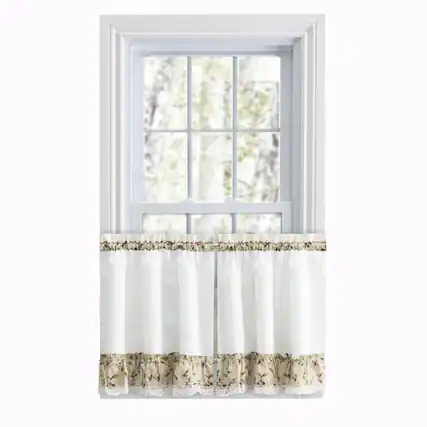 Front. Ellis Curtain - Ellis Curtain Cherries Ruffled 1.5" Rod Pocket Window Curtain Tiers 58"x24" Natural - Natural.