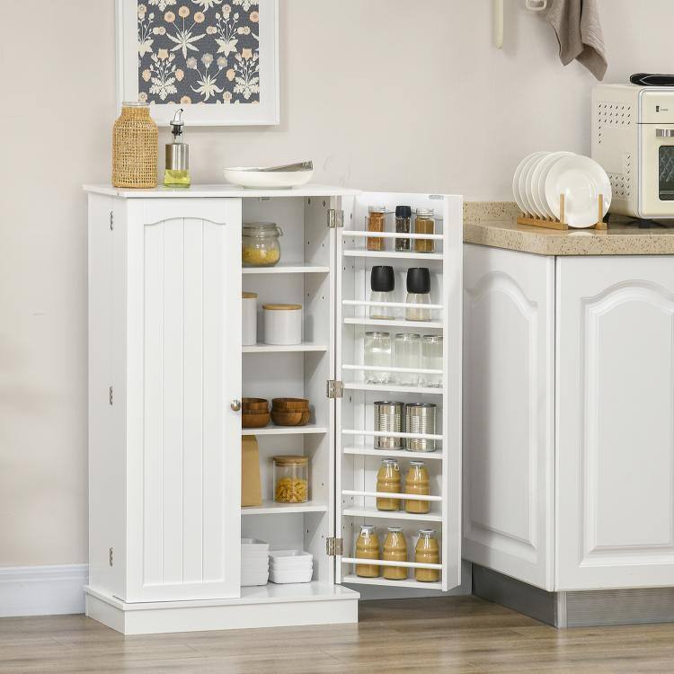 Alt View 2. PULUZ - Freestanding Kitchen Pantry Cabinet, Kitchen Cabinet with 12 Door Shelves, Double Doors, 5-tier Shelving - White.
