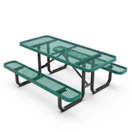 Flash Furniture - Mantilla 6' Rectangular Outdoor Picnic Table with Commercial Heavy Gauge Expanded Metal Mesh Top and Seats and Bla - Green