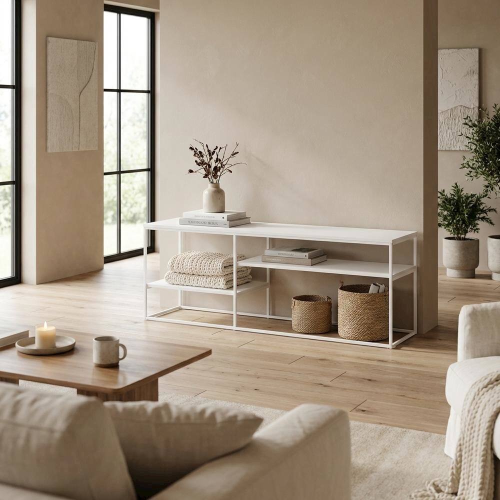 Alt View 2. FurniFact - Modern White TV Stand for 78 Inch TVs with Solid Wood Construction - White.