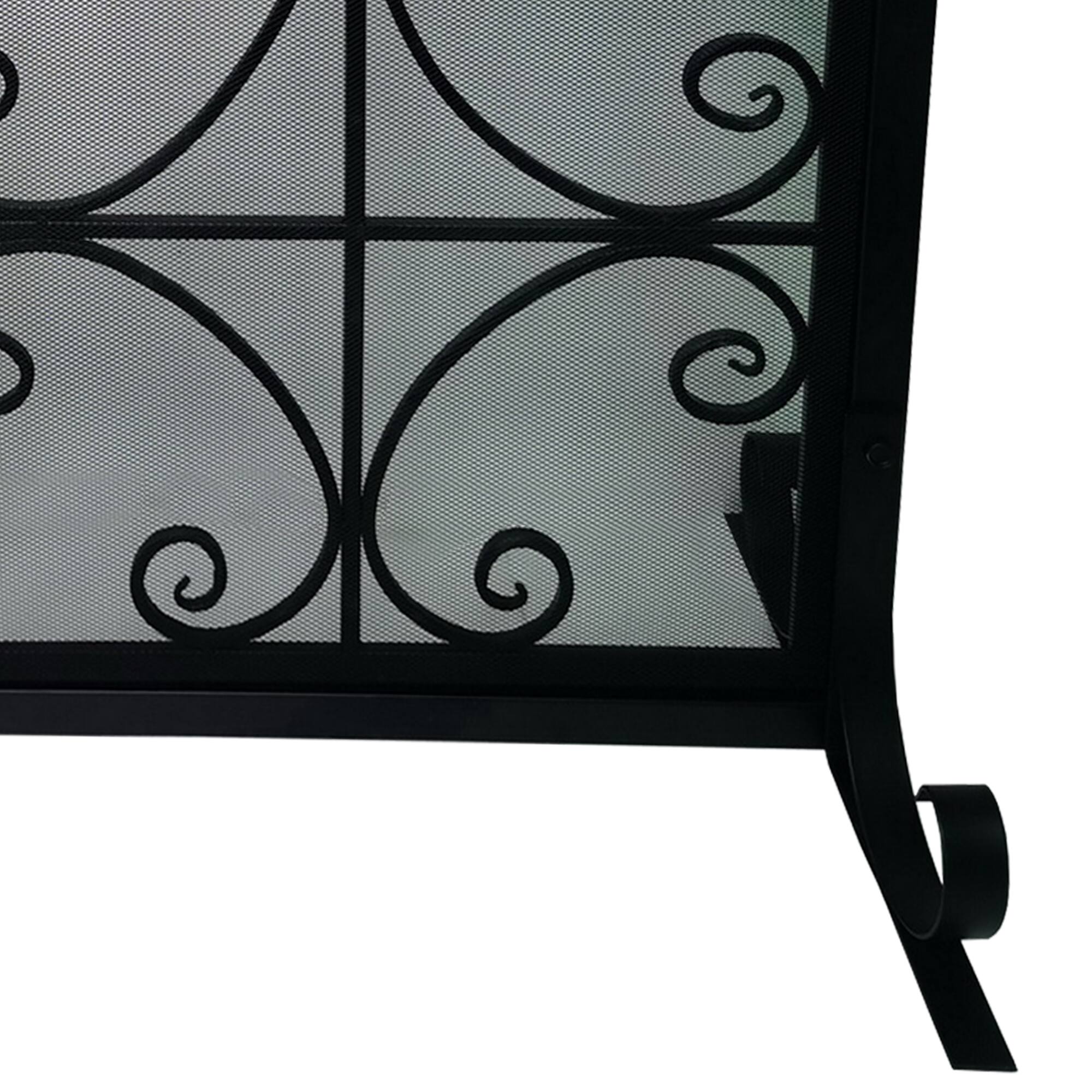 Alt View 5. Manhattan Lane - 43 Inches 2 Door Iron Fireplace Screen, Mesh Design, Scrollwork - Black.
