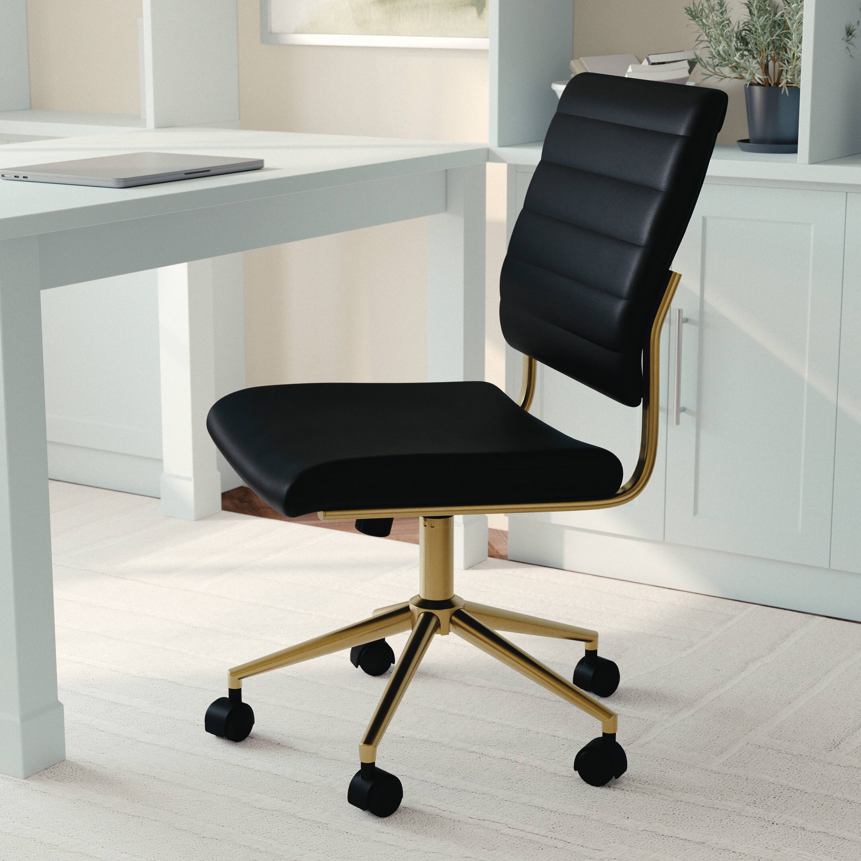Alt View 15. Martha Stewart - Ivy Ribbed Faux Leather Office Chair - Black Faux Leather/Polished Brass.
