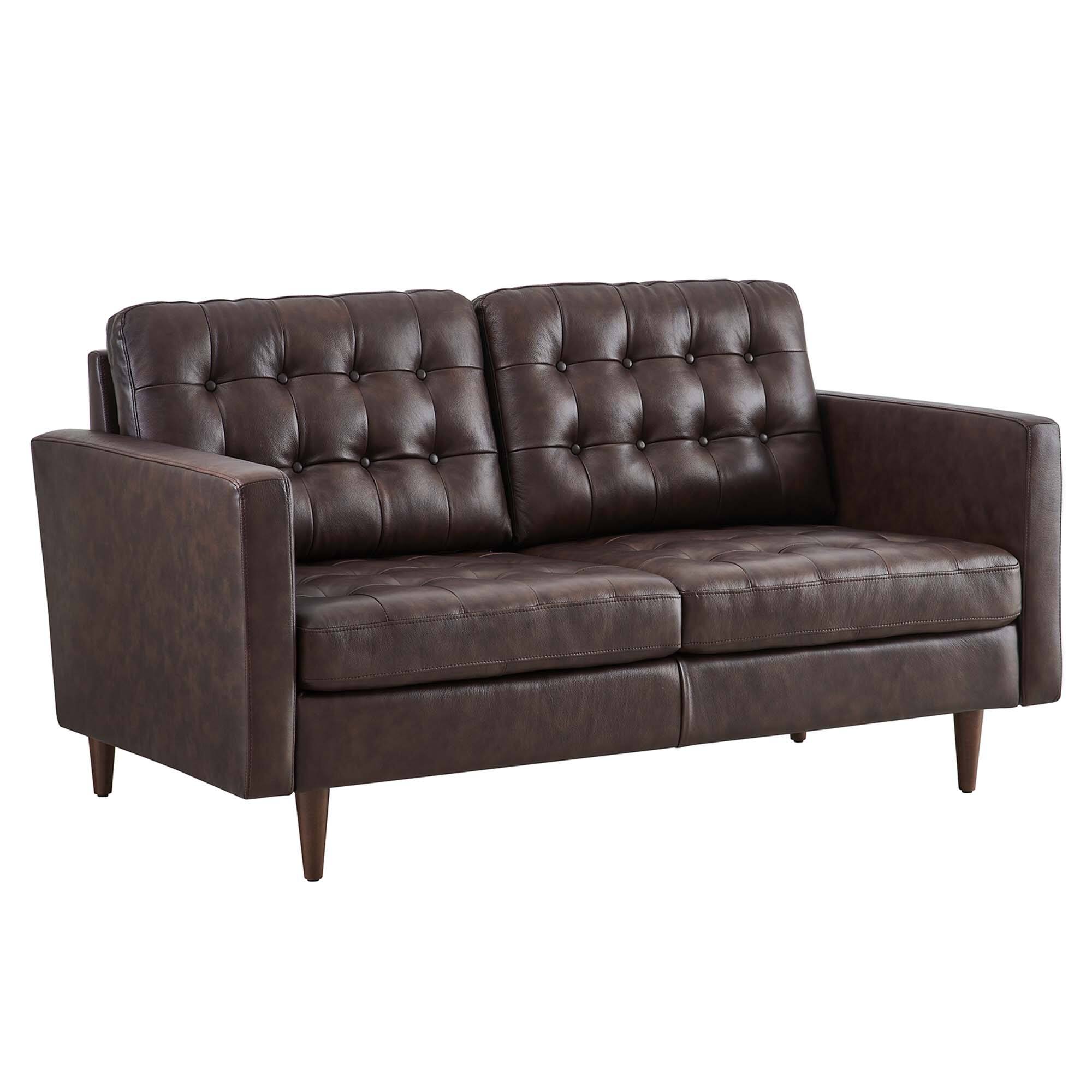 Angle. Modway - Exalt Tufted Leather Loveseat by Modway - Brown.