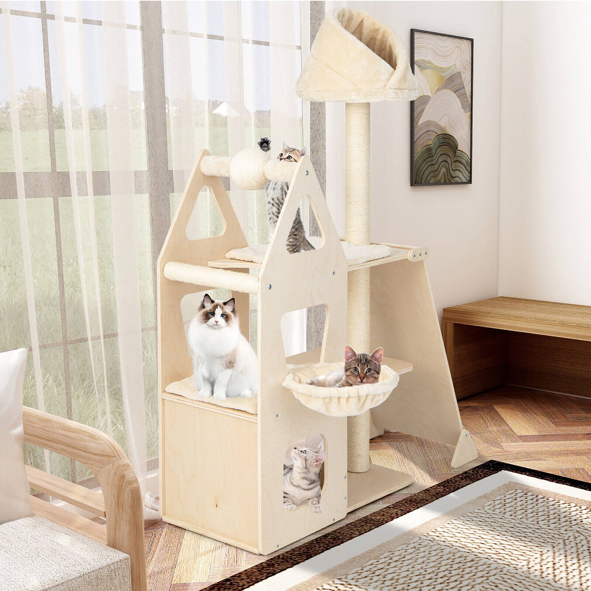 Alt View 3. Gymax - Gymax 52'' Tall Cat Tree w/ Scratching Post Ball & Board Plush Condo Padded Perch.