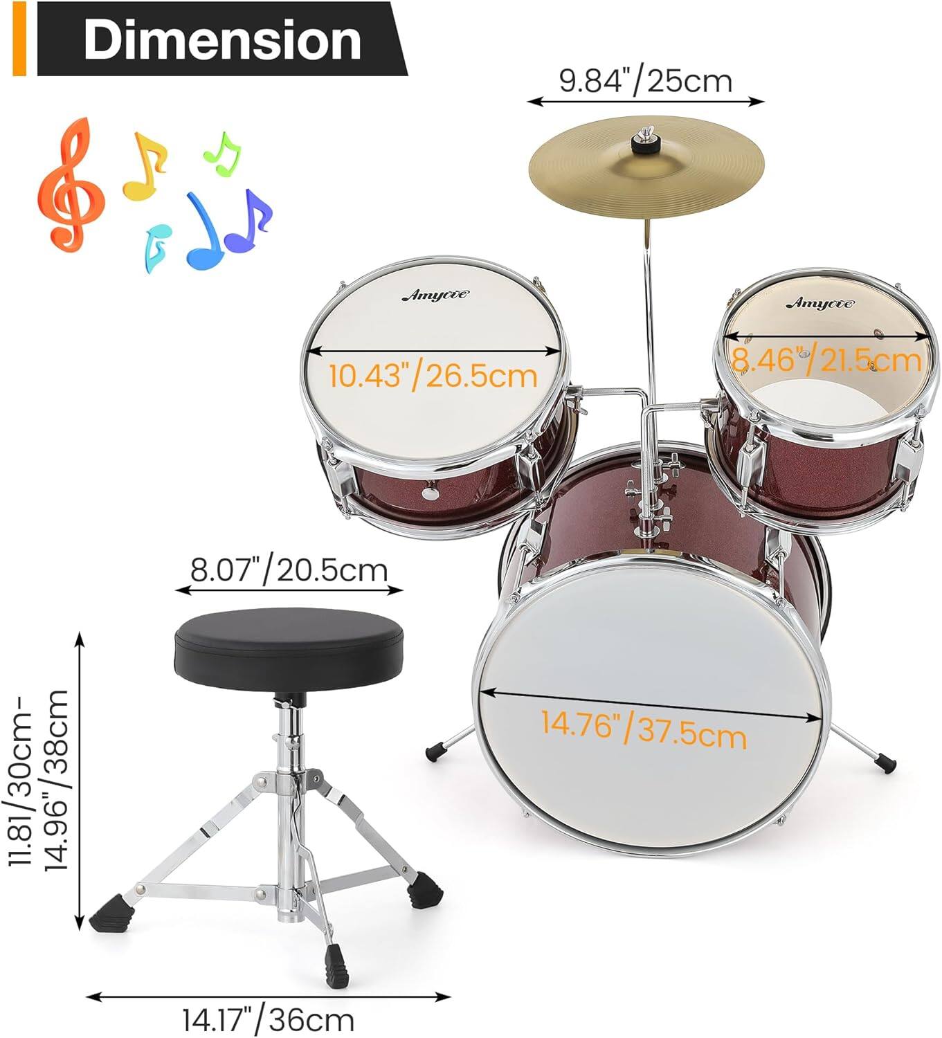 Dimension  
- Amycee 9.84"/25cm  
- Amycee 10.43"/26.5cm  
- Amycee 8.46"/21.5cm  
- Amycee 14.76"/37.5cm  
- Seat: 8.07"/20.5cm  
- Height: 11.81"/30cm - 14.96"/38cm  
- Width: 14.17"/36cm