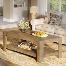 Tribesigns - Coffee Tables for Living Room, 2-Tier Center Table with Storage - Natural Wood
