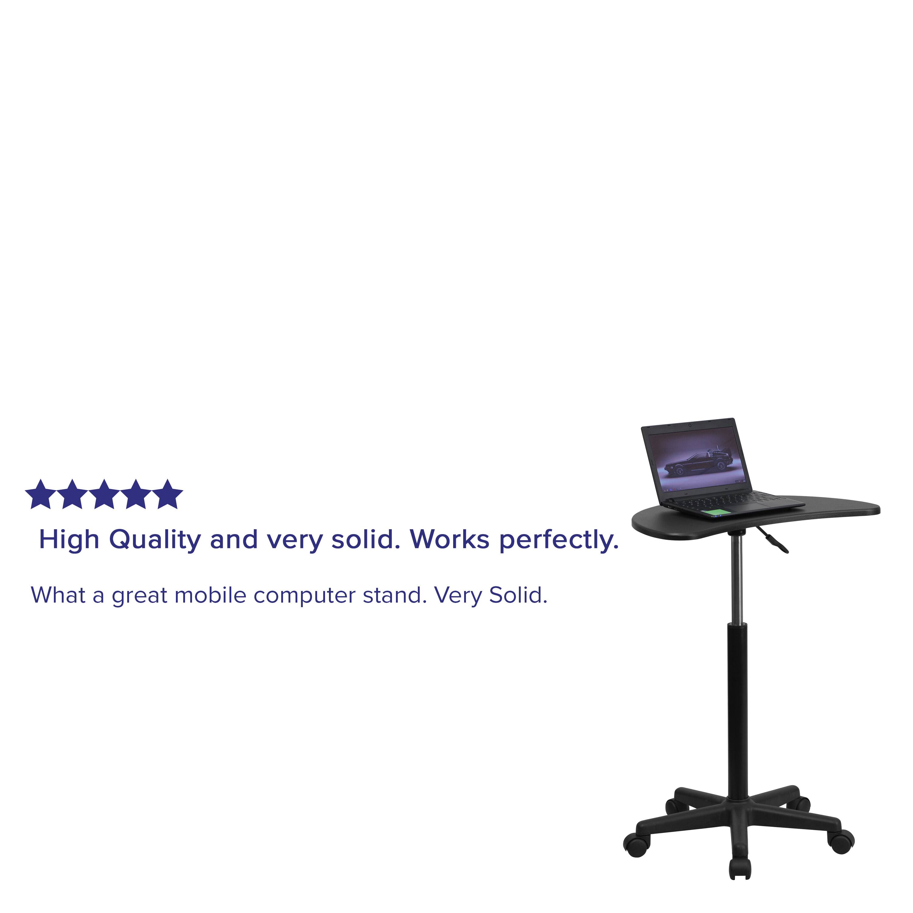 High Quality and very solid. Works perfectly. What a great mobile computer stand. Very Solid.