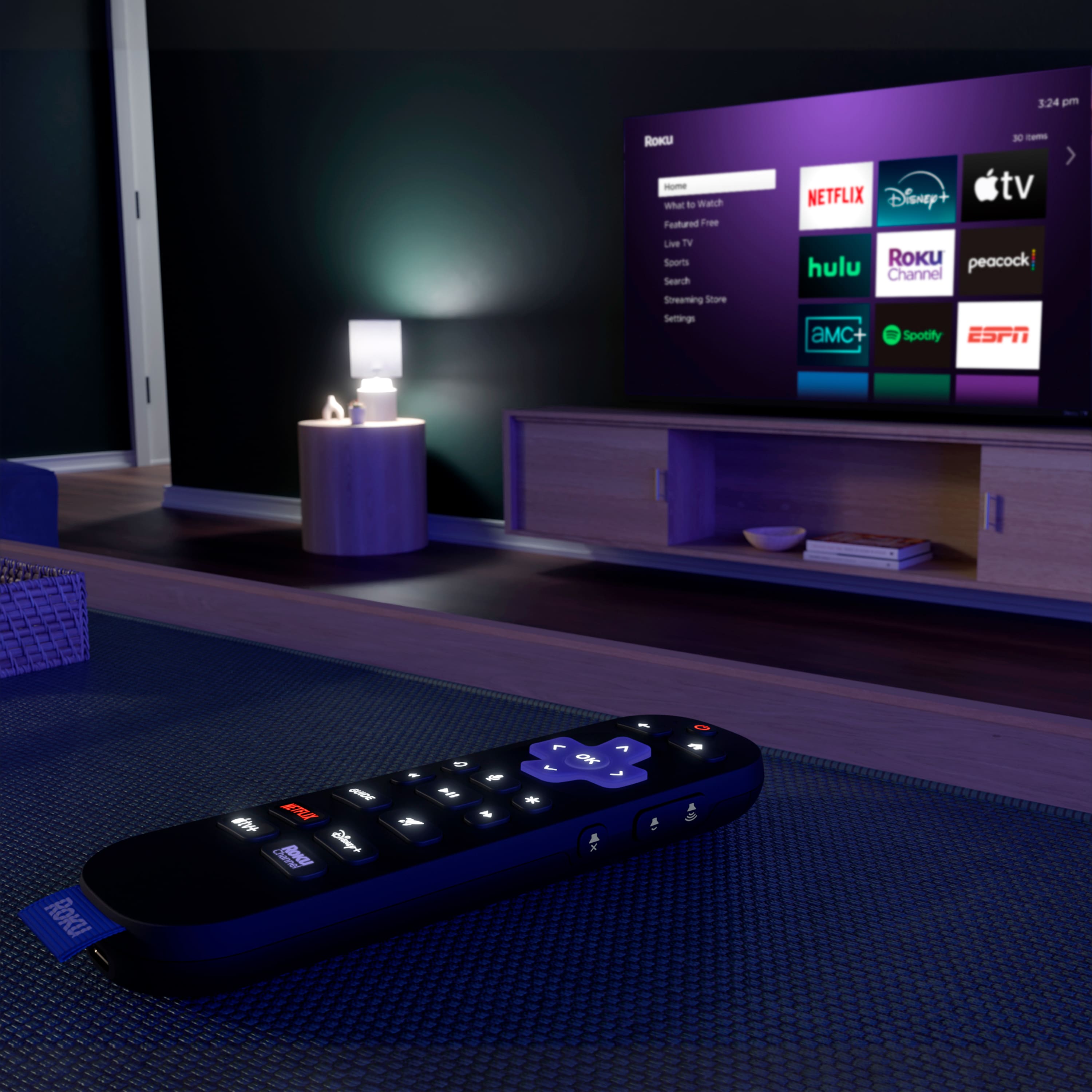 Alt View 15. Roku - Voice Remote Pro (2nd Edition) | Rechargeable Replacement Voice Remote, Backlit Buttons & Hands-Free Voice Controls - Black.