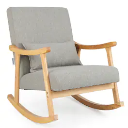 WELLFOR - Upholstered Rocking Chair with Pillow and Rubber Wood Frame - Gray