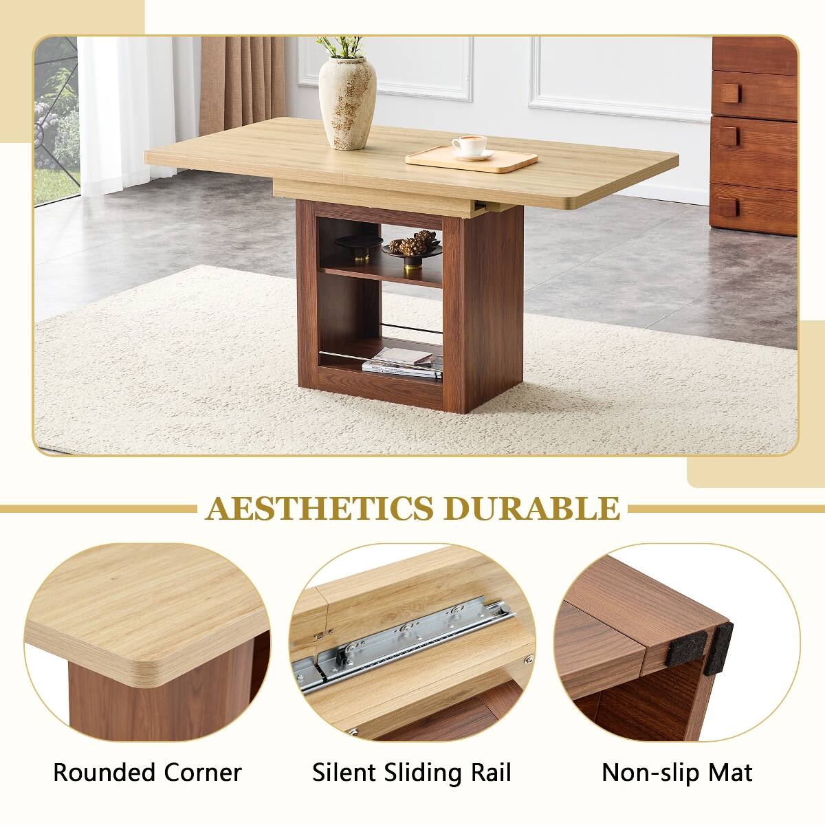 AESTHETICS DURABLE

Rounded Corner
Silent Sliding Rail
Non-slip Mat