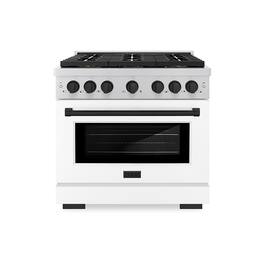 ZLINE - Autograph 36 in. Paramount Gas Range with 6 DuoPro Burners w/ White Door & Black Accents (PSGRZ-WM-36-MB) - Stainless Steel with White Matte Door
