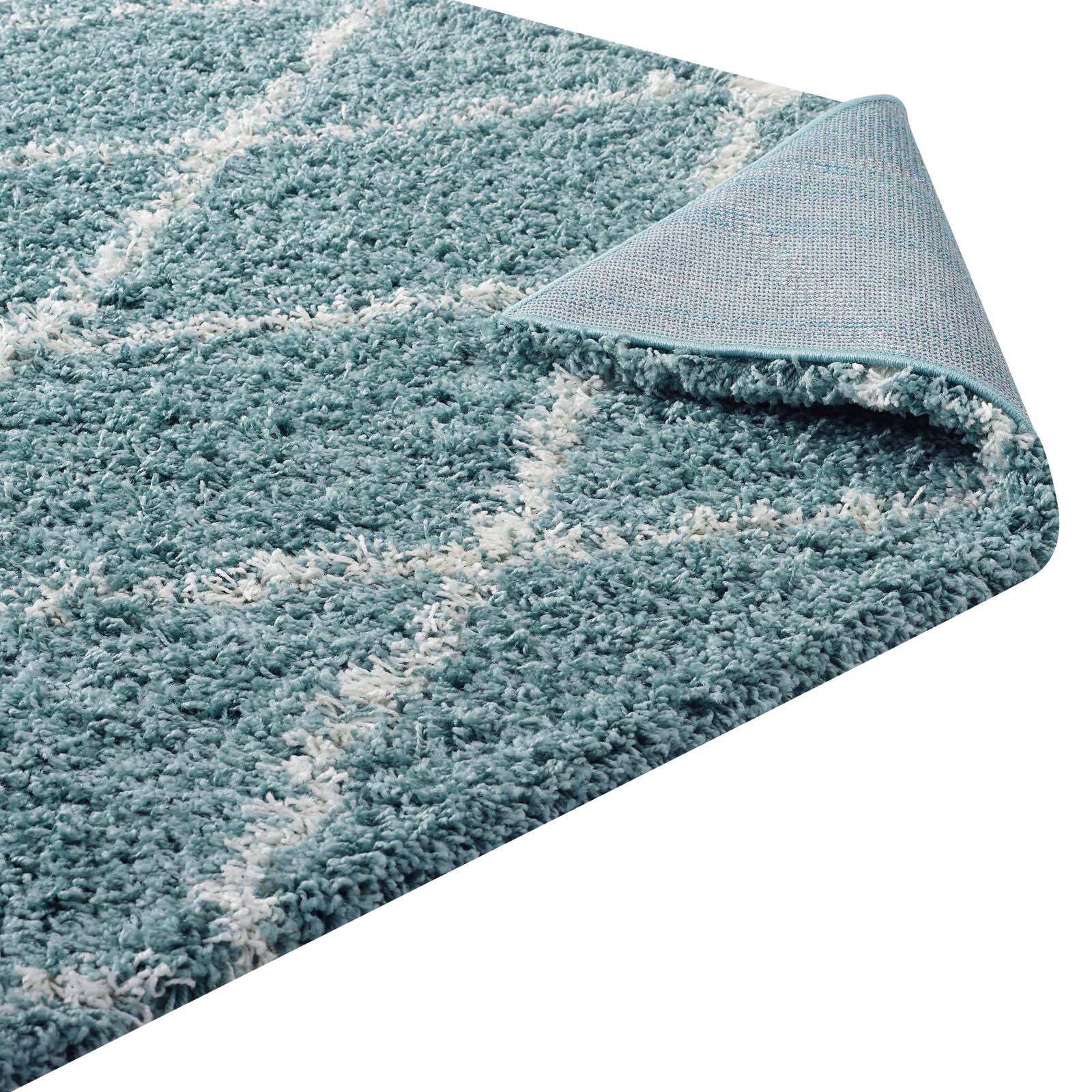 Alt View 2. Modway - Toryn Diamond Lattice Shag Area Rug - Aqua Blue and Ivory.