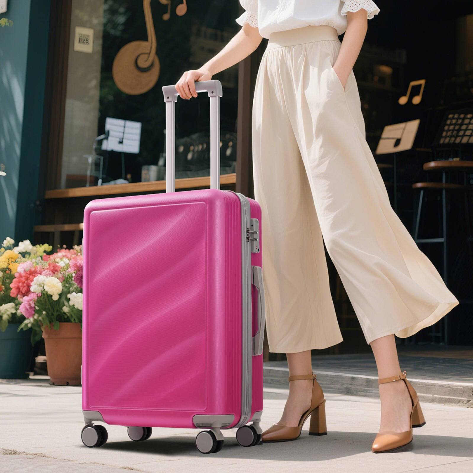 Alt View 1. Ecooso - Luggage Set 3 Piece, Lightweight Durable ABS Suitcases，Spinner Wheels，TSA Lock, Carry-on & Checked Luggage (20"/24"/28") - Pink.