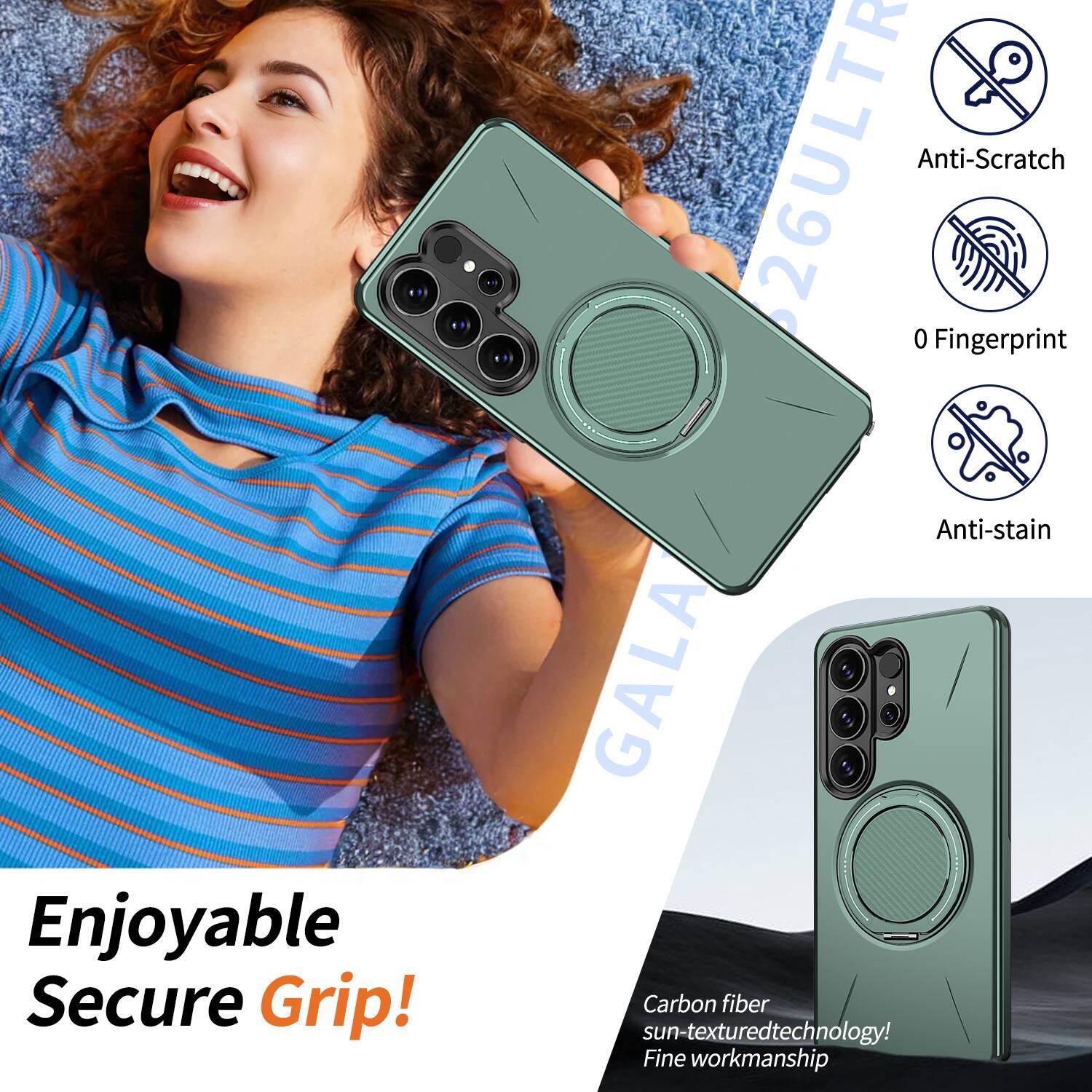 Enjoyable Secure Grip!  
26ULTR Anti-Scratch  
0 Fingerprint  
Anti-stain  
GALA Carbon fiber sun-textured technology!  
Fine workmanship