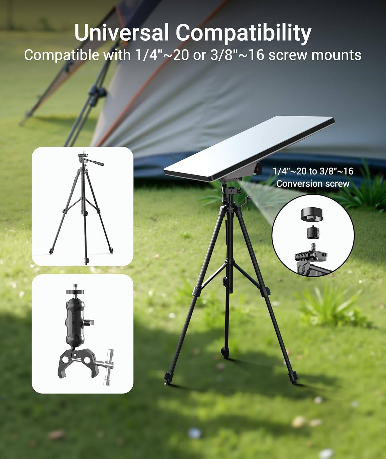 Universal Compatibility  
Compatible with 1/4"~20 or 3/8"~16 screw mounts  
1/4"~20 to 3/8"~16 Conversion screw