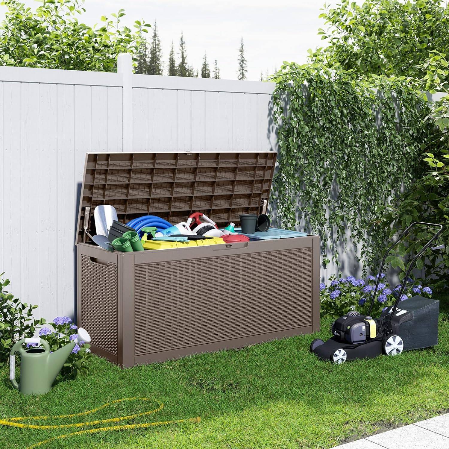 Angle. Yardgrace - 320 Gallon Lockable Resin Deck Box Waterproof Outdoor Storage for Patio Furniture Garden Tools and Equipment - brown.