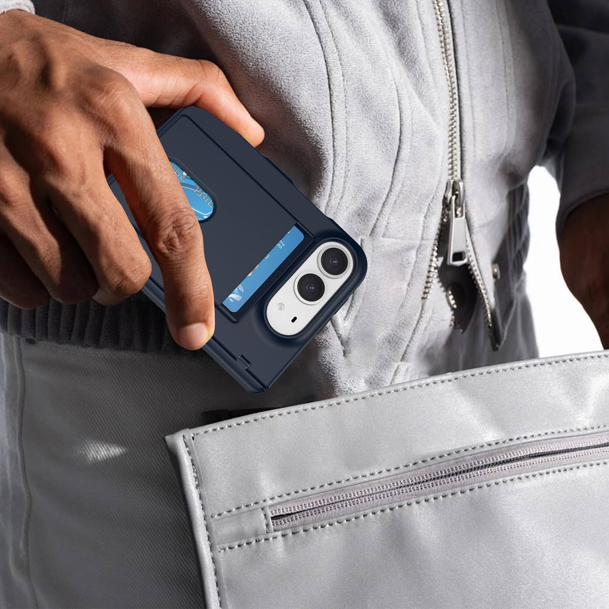 Alt View 2. Dteck - For Apple iPhone Duo Wallet Case Built-in Screen Protector,Shockproof Rugged Card Slot Cover Hinge Protection - Darkblue.