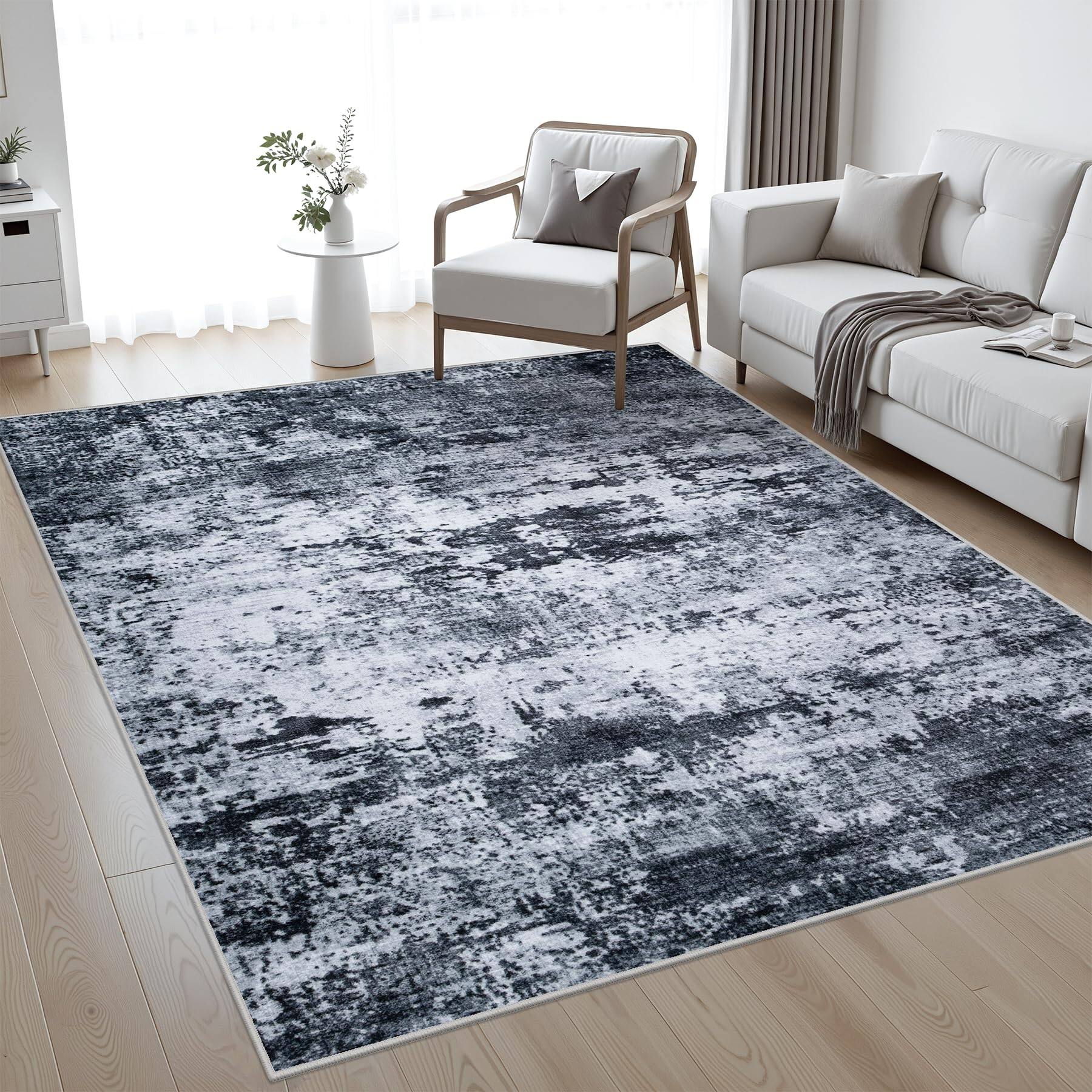 Back. Stylel Star - 5x7 Area Rug Living Room Washable Modern Abstract Soft Thin Indoor Floor Slip Stain Resistant Carpet Bedroom Dining F... - Blue.