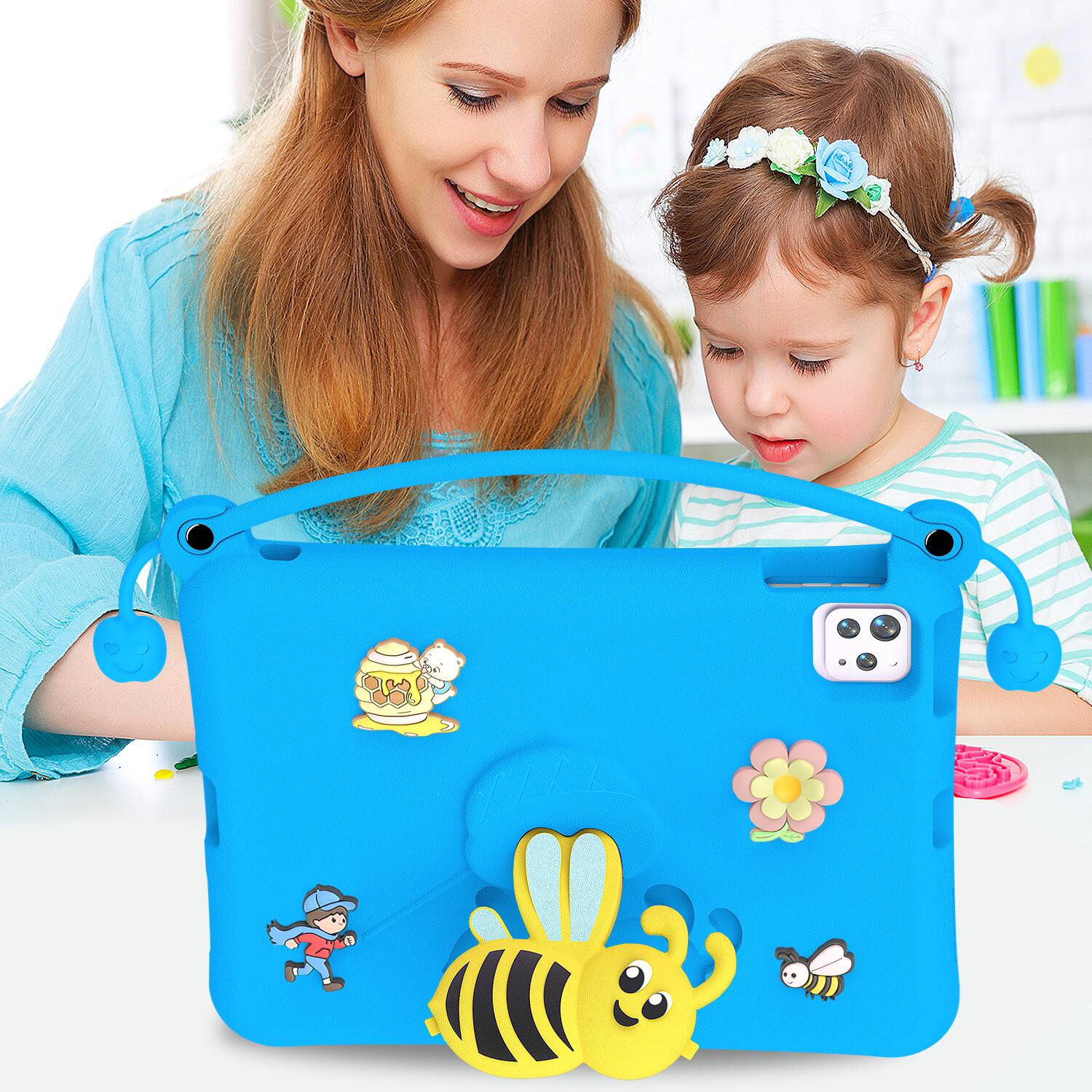 Alt View 4. Dteck - for Apple iPad (A16) 11" 2025 & iPad Air 11‑inch (M4) 2026 Kids EVA Tablet Case,Shockproof Kickstand Cover + Handle - Blue.