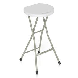 Costway - Portable Folding Stool Lightweight Collapsible Round Stool with Handle Steel Frame - White
