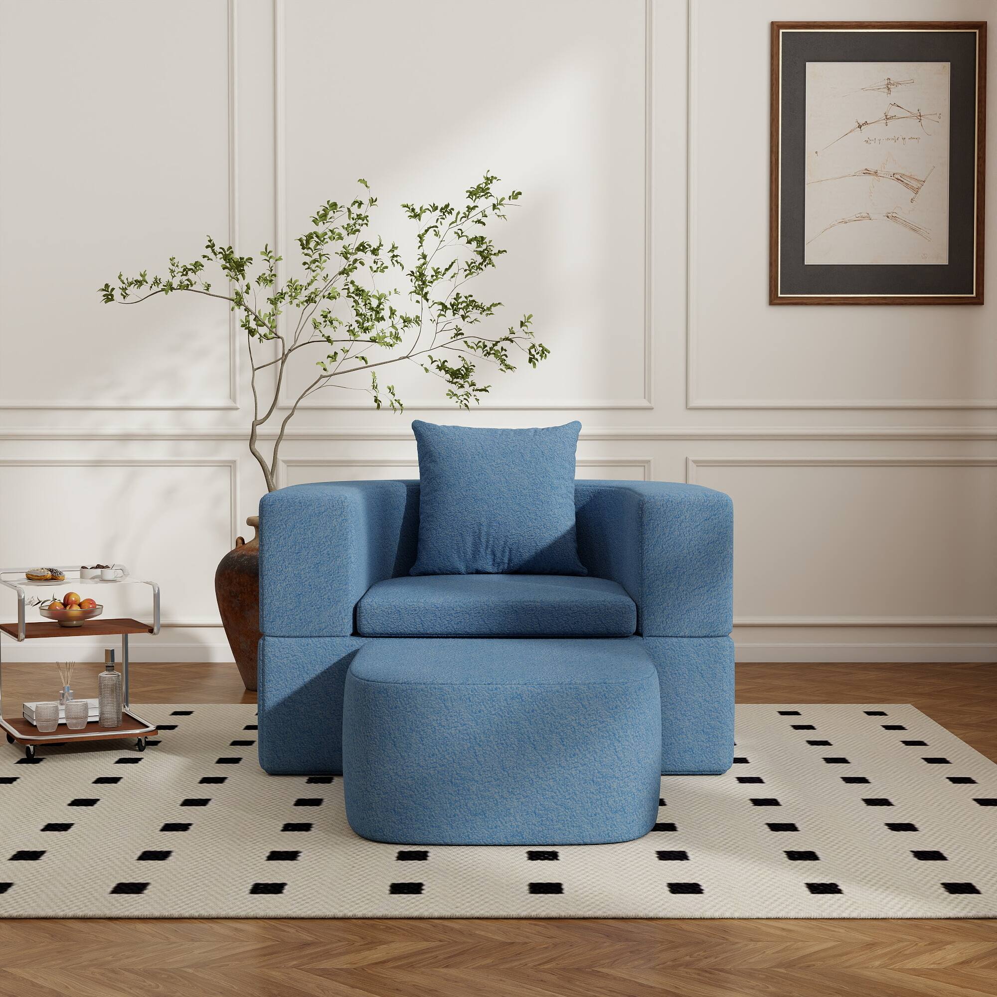 Alt View 6. Yardgrace - Boneless Sofa Chair Lounge Chair for Living Room, Modern Convertible Upholstered Sofa, Comfy Sherpa Leisure Couch - Blue.