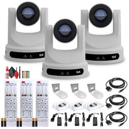 3 x PTZOptics Move SE PTZ Camera with 30x Optical Zoom (White) (PT30X-SE-WH-G3) + 3 x Wall Mount (White)