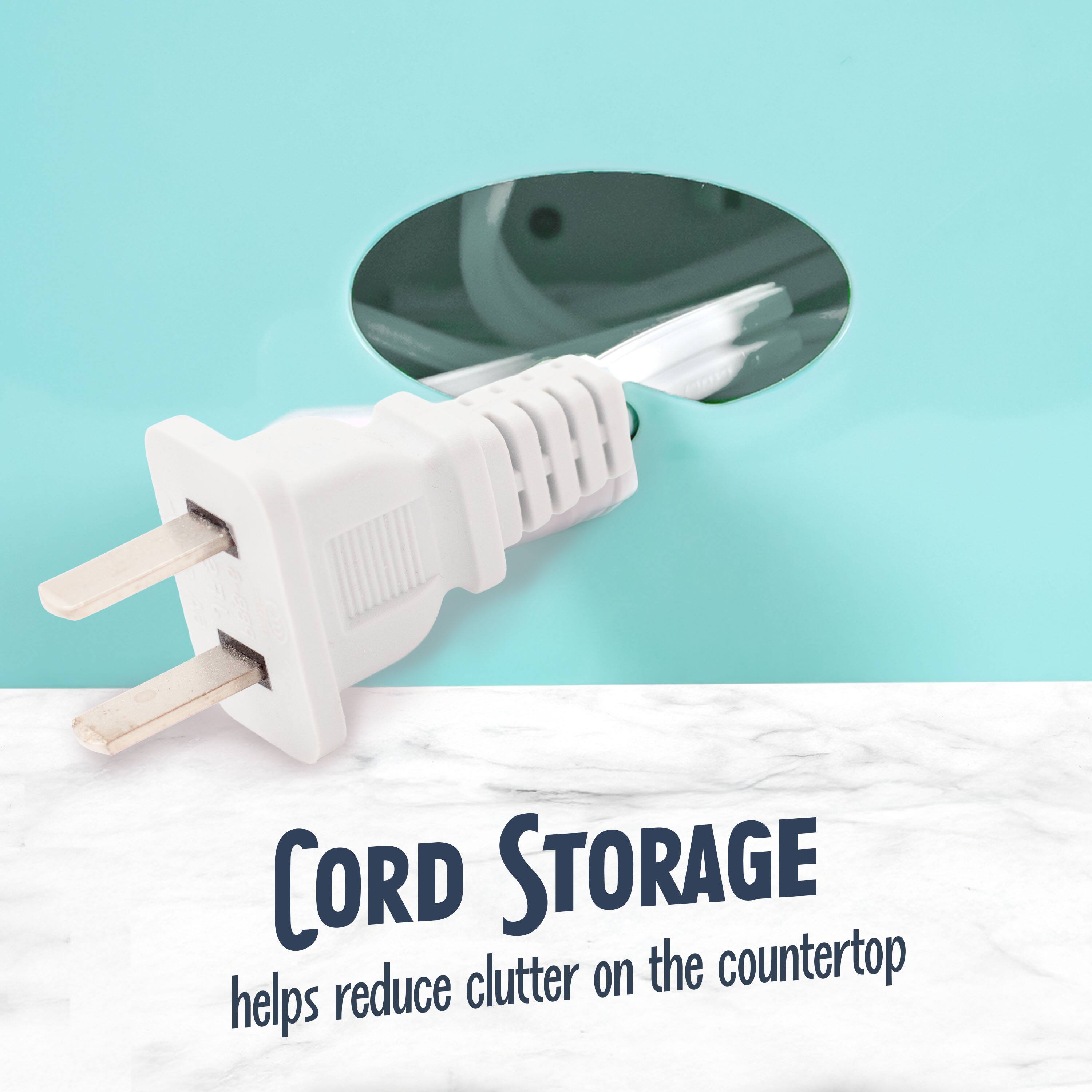 CORD STORAGE  
helps reduce clutter on the countertop