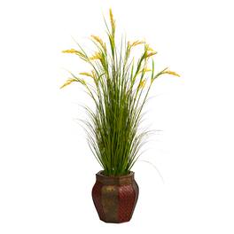 BreeBe - 53" Wheat Grain Artificial Plant in Decorative Planter - Green
