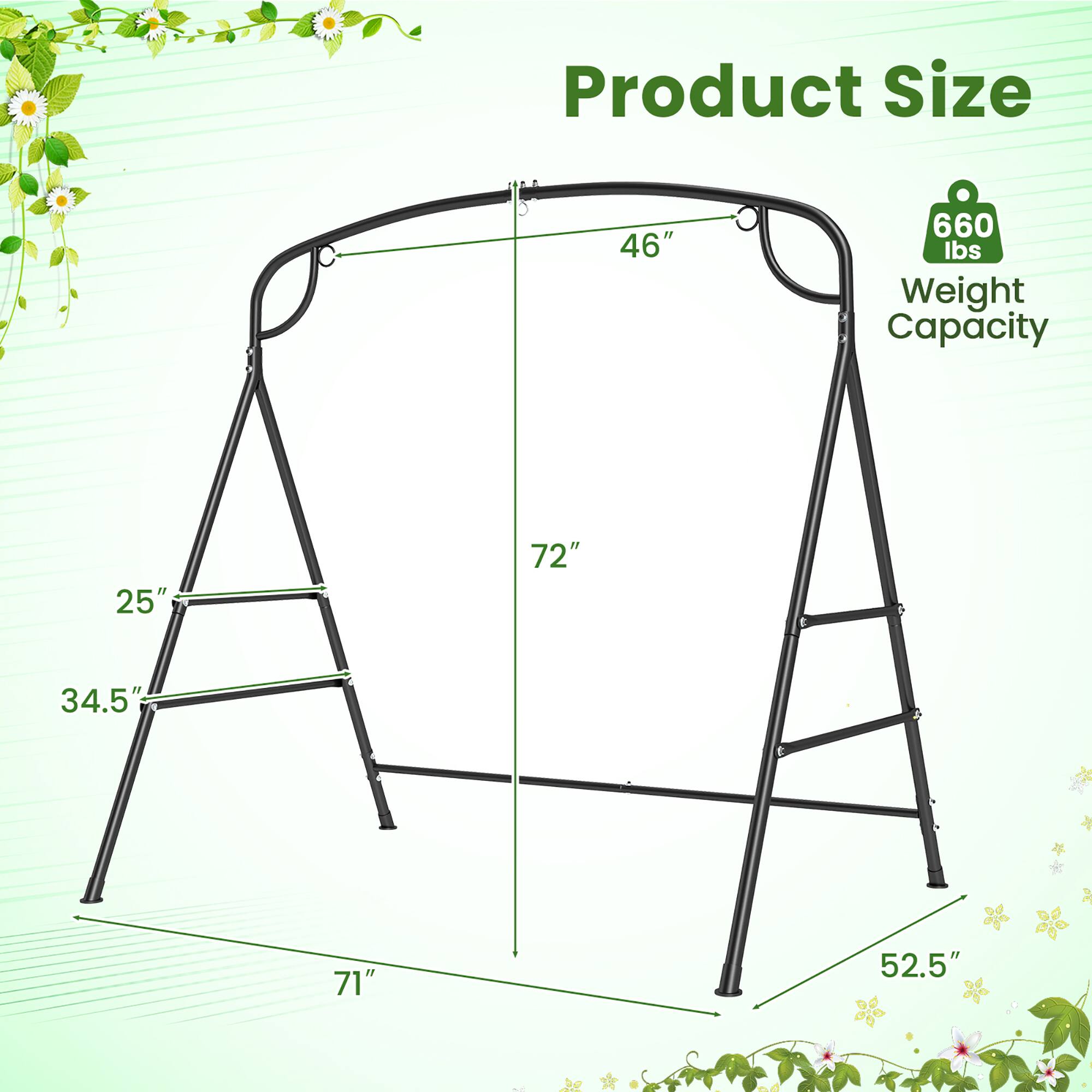 Product Size: 46" x 660 lbs Weight Capacity  
Dimensions: 25" x 72" x 34.5" x 71" x 52.5"