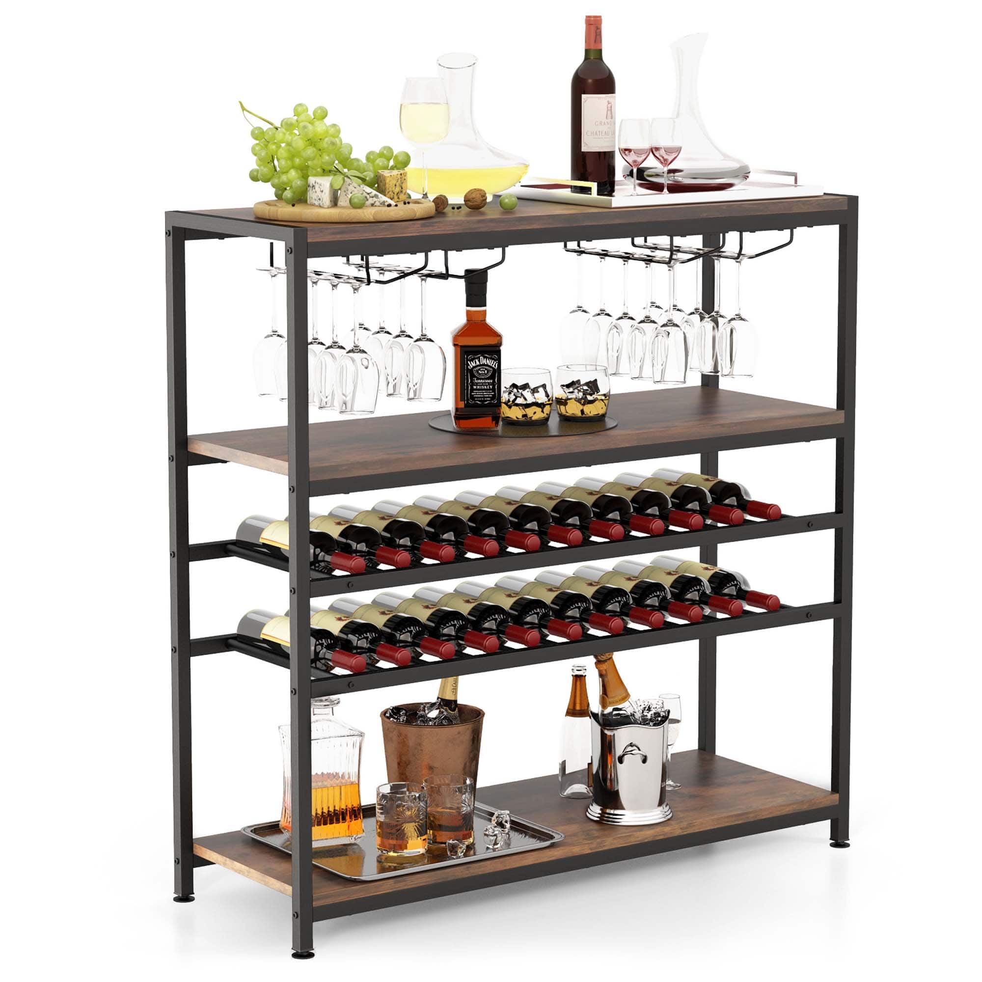 Front. Costway - Costway Rustic 5-tier Wine Rack Table 22 Bottle Wine Cabinet Freestanding with Glass Holder - Rustic Brown.